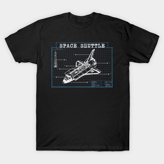 Space Shuttle Technical Blueprint Rocket T-Shirt by Foxxy Merch